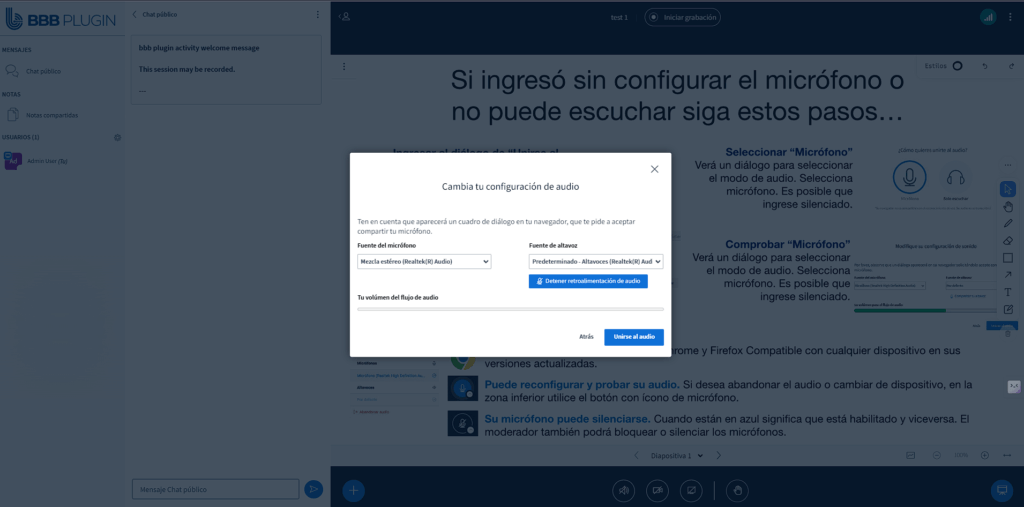 Resultado al activar el parámetro en configuraciones experto para prueba de audio automática