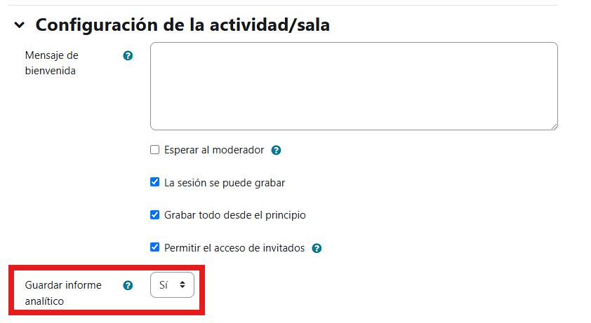 activación de la configuración de la actividad para generar el formato analytics.
