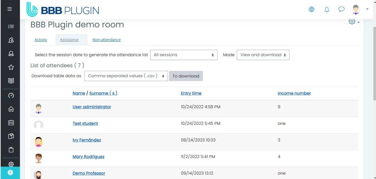 list of attendees BigBlueButton